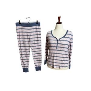 Victoria Secret sleep set pink & gray stripe long sleeve v neck loose comfy Sz M